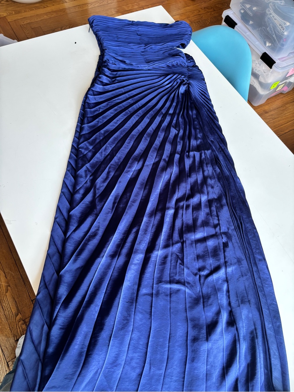 A.L.C. Amerson Dress in Navy | Pleated Satin Maxi Skirt in Deep Blue